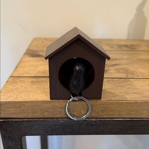 Black Bird Key Chain with Whistle & Brown Bird House Holder
